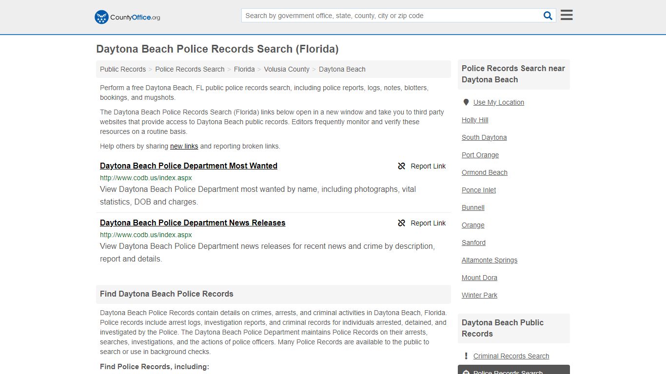 Daytona Beach Police Records Search (Florida) - County Office
